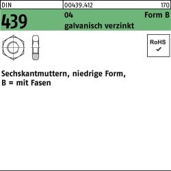 Sechskantmutter DIN 439/ISO 4035 FormB BM 14 Automatenstahl galv.verz. 100St.