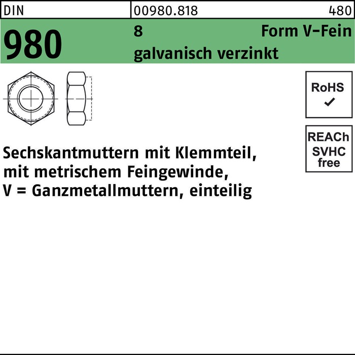 Sechskantmutter DIN 980 Klemmteil VM 24x 1,5 8 galv.verz. 25 Stück