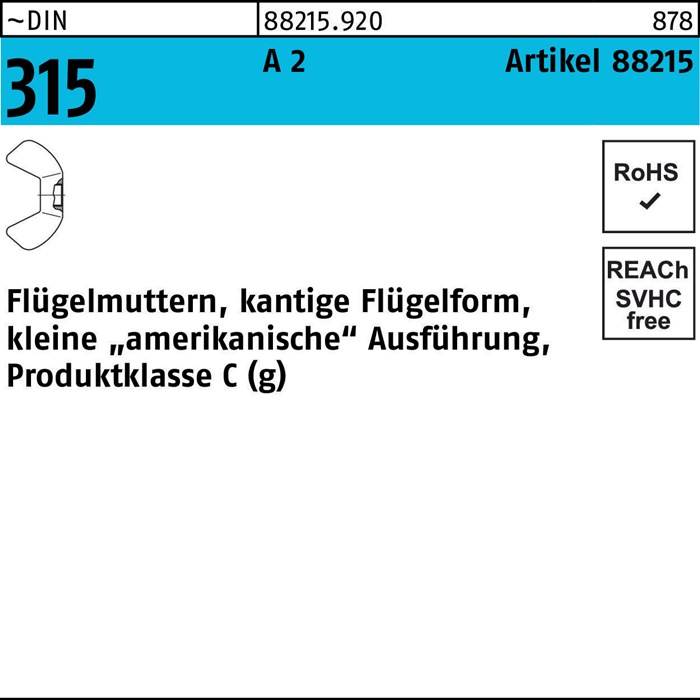 Flügelmutter R 88215 M10 A 2 100 Stück
