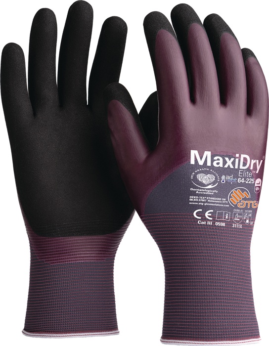 Handschuh MaxiDry Elite 64-225 Gr.8 violett/schwarz EN 388 PSA II BIG