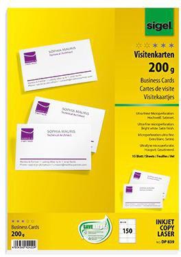 SIGEL Visitenkarte DP839 85x55mm 200g weiß 150 St./Pack.