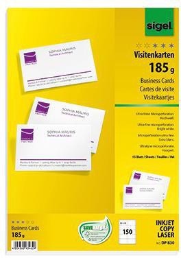 SIGEL Visitenkarte DP830 DIN A4 85x55mm 185g ws 150 St./Pack.