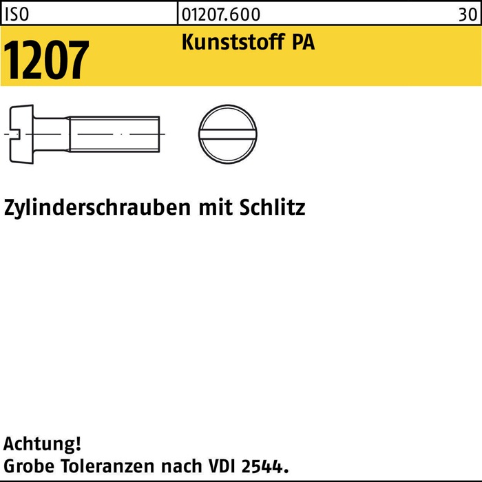 Zylinderschraube ISO 1207 Schlitz M3x 5 Polyamid 200 Stück