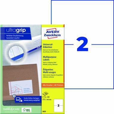 Avery Zweckform Universaletikett 3655 210x148mm weiß 200 St./Pack.
