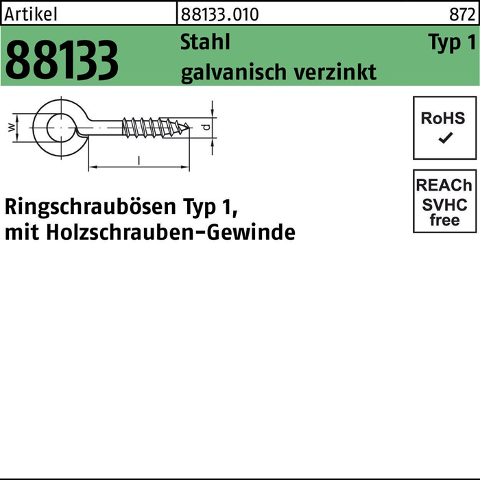 Ringschrauböse R 88133 Typ 1 16x 12(3,8/6) Stahl galv.verz. 100 Stück