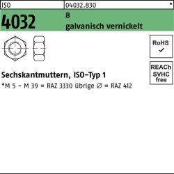 Sechskantmutter ISO 4032 M8 8 galv. vernickelt 1000 Stück