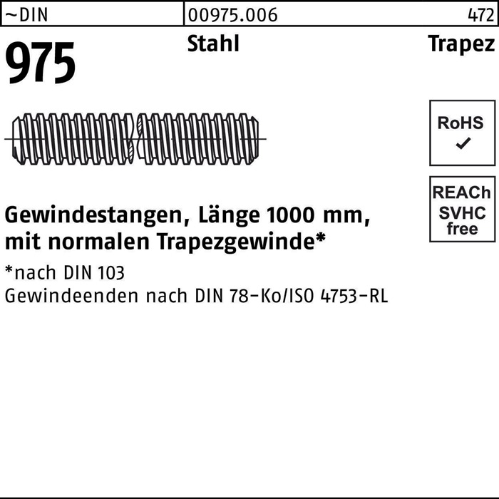 Gewindestange DIN 975 Trapezgewinde TR 32x 6x 1000mm Stahl 1 Stück