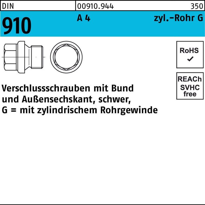 Verschlußschraube DIN 910 Bund/Außen-6-kt G 1/4 A A 4 10 Stück