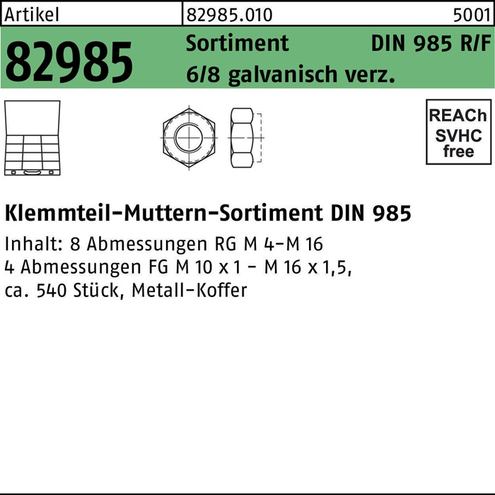 Sicherungsmuttersortiment DIN 985 540tlg. Stahl galv.verz. 1 Stück