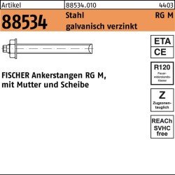 Ankerstange R 88534 Mutter/Scheibe RG M12x220 Stahl galv.verz. 10St. FISCHER