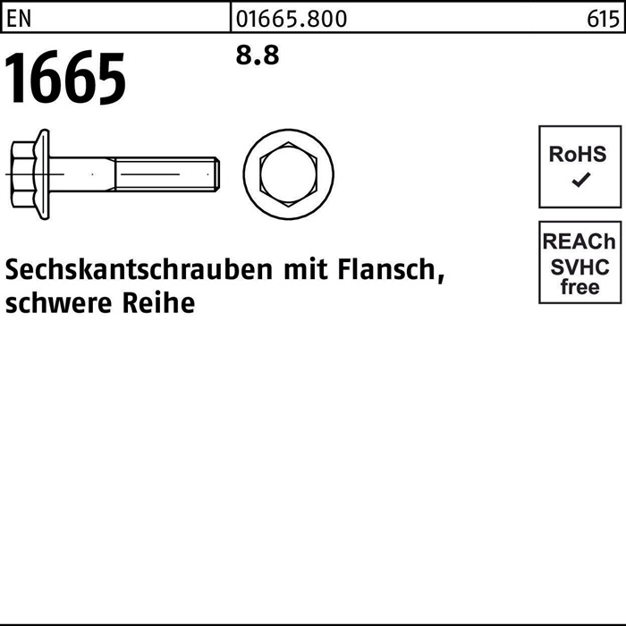 Sechskantschraube EN 1665 Flansch M8x 50 8.8 200 Stück
