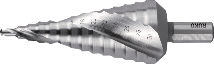 Stufenbohrer Bohrber.4-30mm HSS-Co5 Spiralnut Z.2 Stufen 14 RUKO