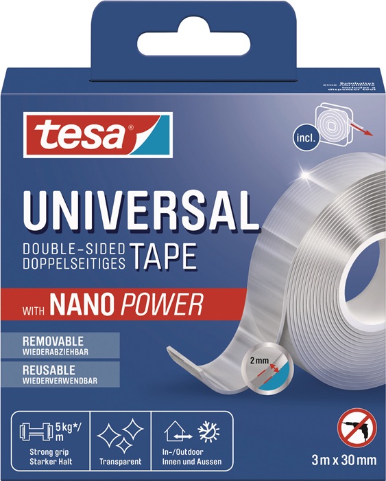 Doppelseitiges Klebeband univ.tape nano 55810 transp.L.3m B.30mm TESA