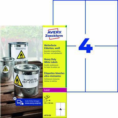 Avery Zweckform Etikett L4719-20 105x148mm ws 80 St./Pack.