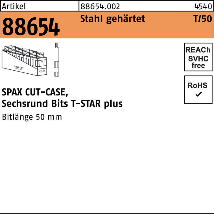 Bit R 88654 T-Star Plus SW 1/4x50 T 25 Stahl gehärtet 50 Stück SPAX