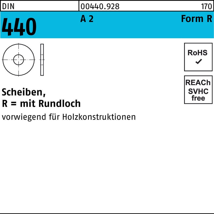 Scheibe DIN 440 R 5,5x 18x 2 A 2 100 Stück