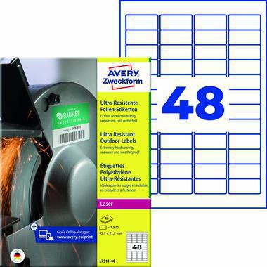 Avery Zweckform Etikett L7911-40 45,7x21,2mm ws 1920 St./Pack.