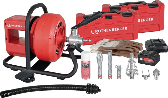Akku-Rohrreinigungsmas. RODRUM VarioClean CAS f.Rohr-D.40-100mm 18 V 8 Ah 26,1kg