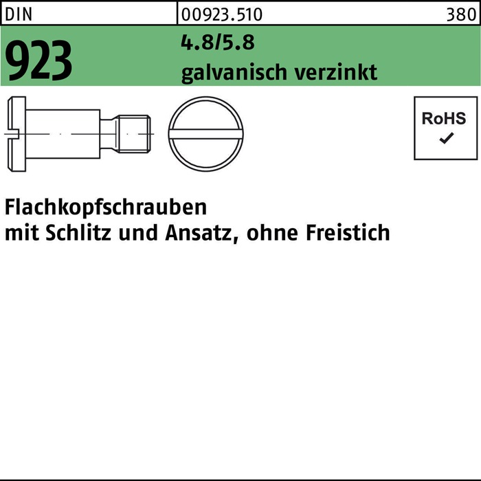 Flachkopfschraube DIN 923 Schlitz/Ansatz M5x3x7,0 4.8/5.8 galv.verz. 100St.