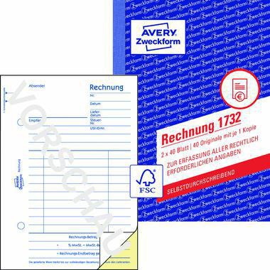 Avery Zweckform Rechnung 1732 DIN A6 2x40Blatt