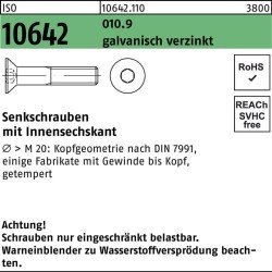Senkschraube ISO 10642 Innen-6kt M12x 45 010.9 galv.verz. 100St.