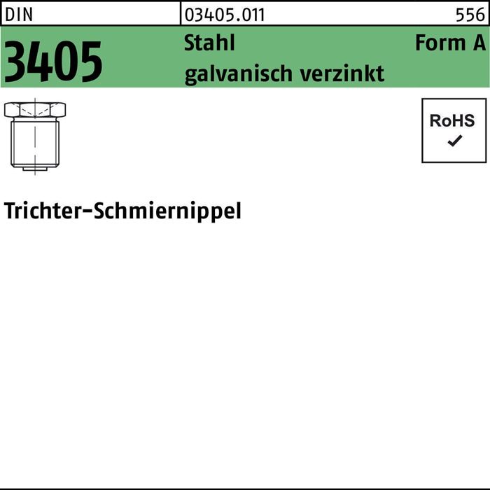 Trichterschmiernippel DIN 3405 AM 6x 1 Stahl galv.verz. 100 Stück