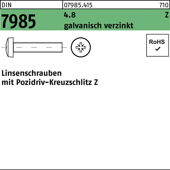 Linsenschraube DIN 7985 PZ M6x8-Z 4.8 galv.verz. 1000St.