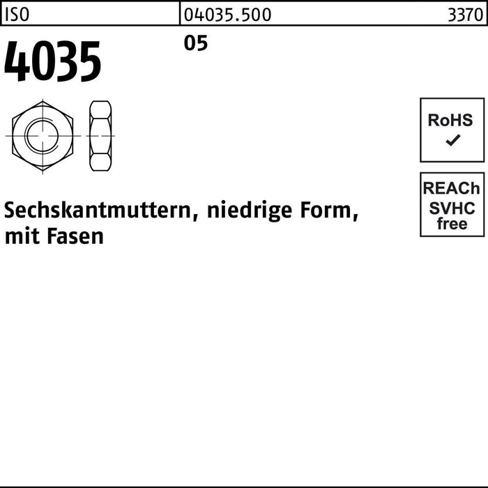 Sechskantmutter ISO 4035 niedrig Fasen M22 5 50 Stück