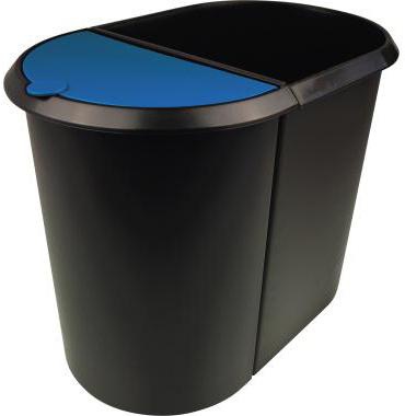 helit Papierkorb Duo-System 20+9l H6103993 oval Kunststoff sw/bl