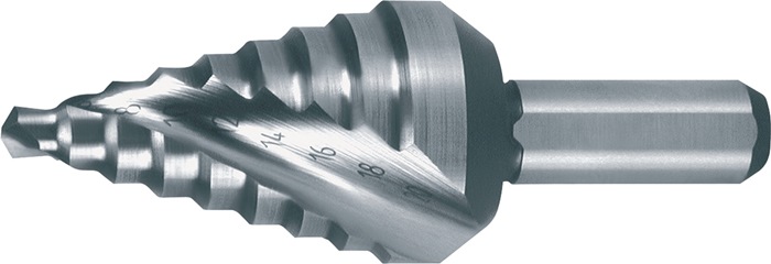 Stufenbohrer Bohrber.4-20mm HSS Spiralnut Gesamt-L.58mm Z.2 Stufen 9 RUKO