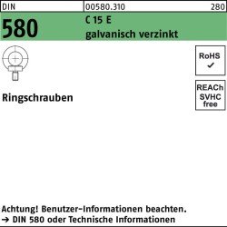 Ringschraube DIN 580 M 27 C 15 E galvanisch verzinkt 5 Stück