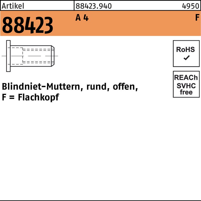 Blindnietmutter R 88423 FLAKO M5/2,5 - 4,5 A 4 500 Stück
