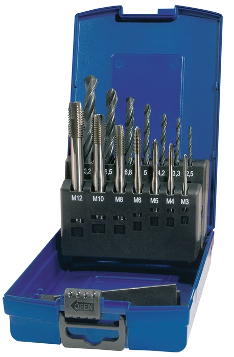 Maschinengewindebohrerset DIN 371/376 B VA M3-M12 14tlg.HSS-Co Ku.-Kass.TECWERK