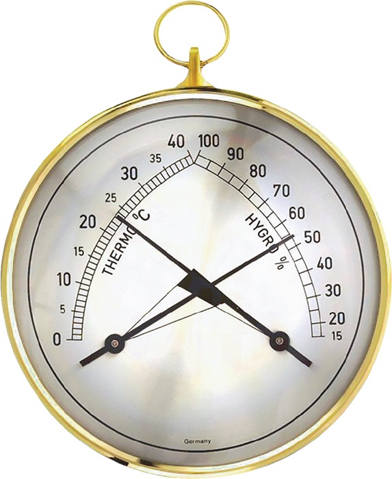 Thermo-Hygrometer Messber.0 b.40GradC/Luft 15-99% T.35mm Messingring TFA