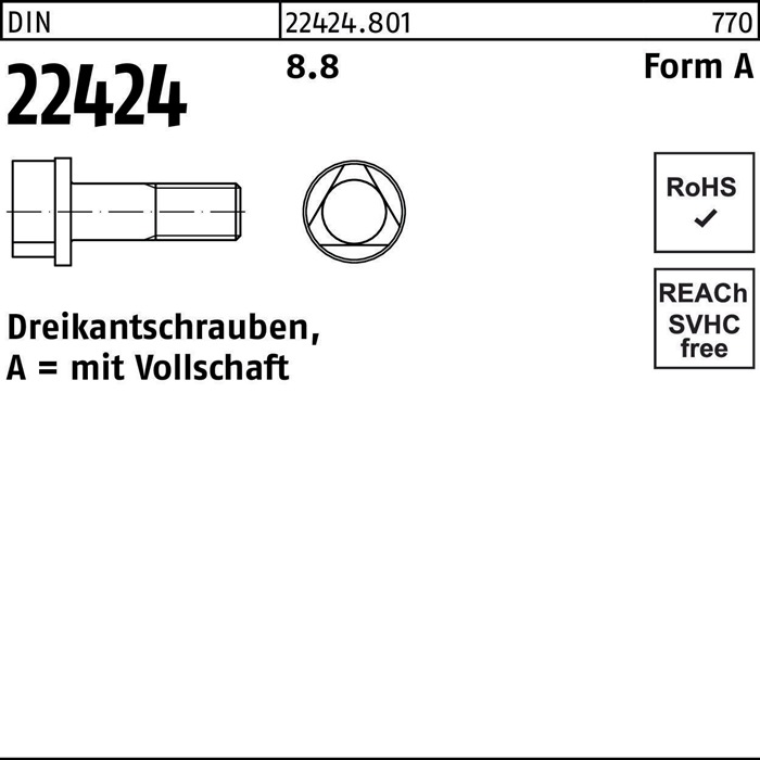 Dreikantschraube DIN 22424 FormA AM 8x 25 8.8 100 Stück