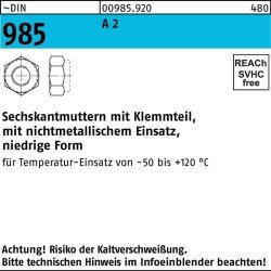 Sechskantmutter DIN 985 Klemmteil M5 A 2 100 Stück