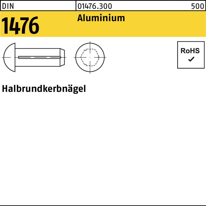 Halbrundkerbnagel DIN 1476 2,5x 5 Aluminium 500 Stück