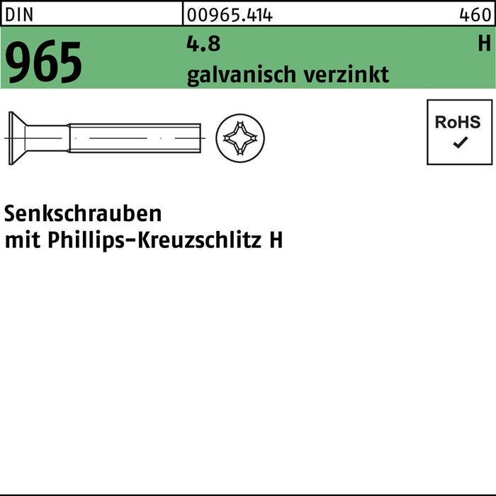 Senkschraube DIN 965 PH M5x 25-H 4.8 galv.verz. 1000St.