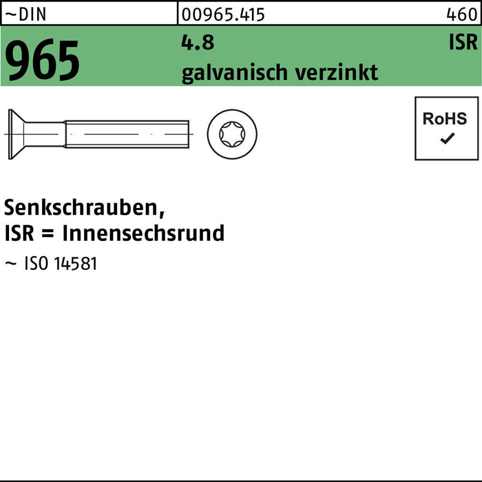 Senkschraube DIN 965 ISR M4x16-T20 4.8 galv.verz. 2000St.
