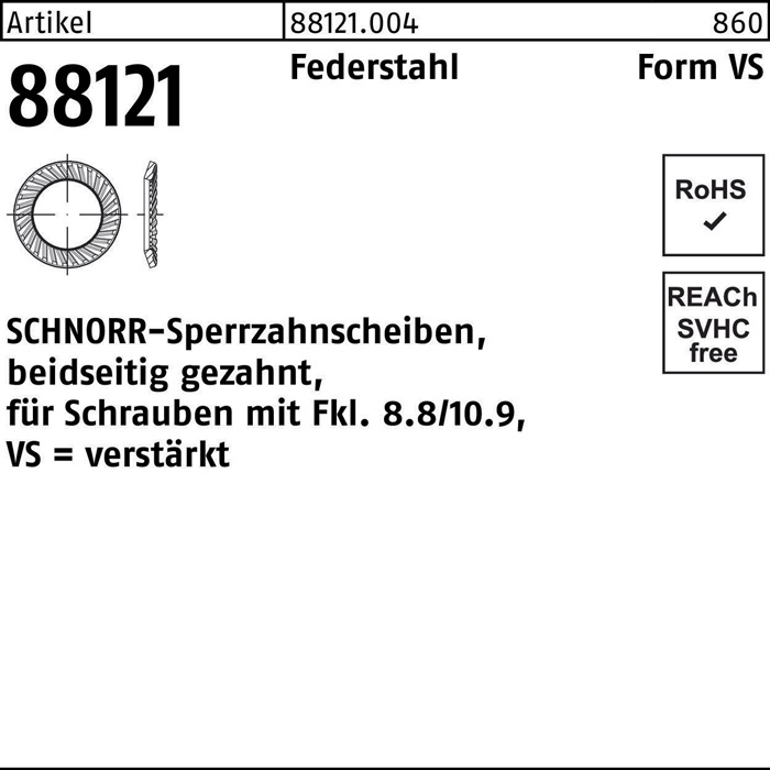Sperrzahnscheibe R 88121 beids.gez. VS 6x10x1 Federstahl 1000St. SCHNORR