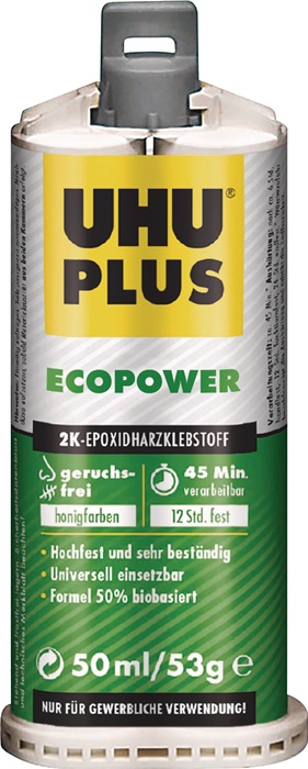 2K-Epoxidharzklebstoff UHU PLUS ECOPOWER 53g honigfarben Doppelkart.UHU