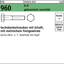 Sechskantschraube DIN 960 Schaft M12x1,25x 50 8.8 galv.verz. 100St.