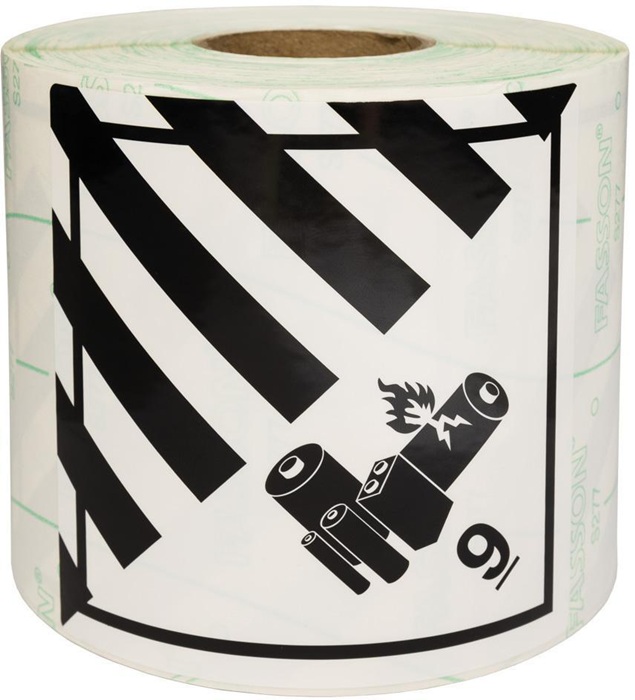 Etiketten Maße 100x100mm PE-Folie Motiv Batterien Kl. 9A TRANSPAK