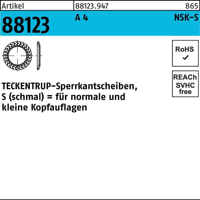 Sperrkantscheibe R 88123 NSK-S 6 A 4 1000 Stück TECKENTRUP