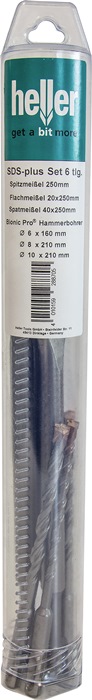 Einsteckwerkzeugset SDS-plus 6-tlg.m.Spitz/Flach/Spat+ SDS Bohrer HELLER