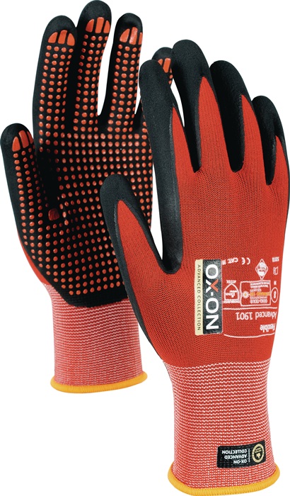 Handschuh Flexible Advanced 1901 Gr.9 schwarz/rot EN388 EN420+A1 PSA II OX-ON