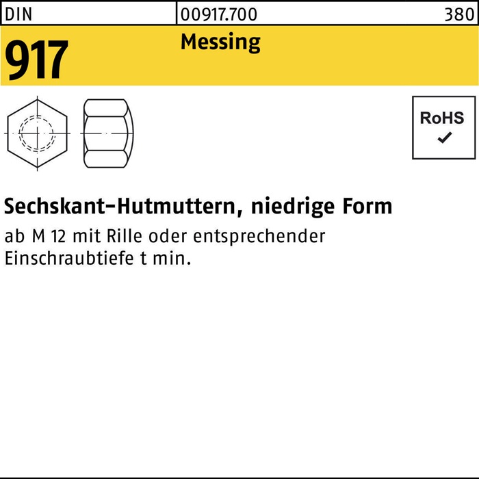 Sechskanthutmutter DIN 917 niedrige FormM4 Messing 100 Stück