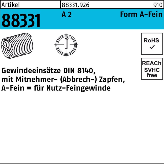 Gewindeeinsatz R 88331 FormA-Fein M24x1,5x48 A 2 10 Stück AMECOIL