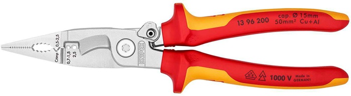 Elektroinstallationszange L.200mm VDE verchr.Mehrkomp.-Hüllen m.Öffnungsf.KNIPEX