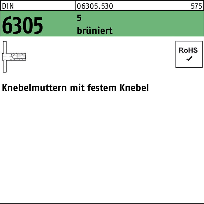 Knebelmutter DIN 6305 festem Knebel M20 5 brüniert 1 Stück